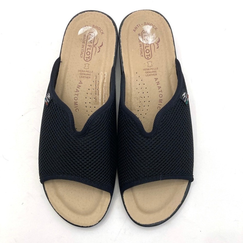 Fly Flot Sandals Slides Black Womens 9 EU 40 Leather Insole Foam Upper Italy